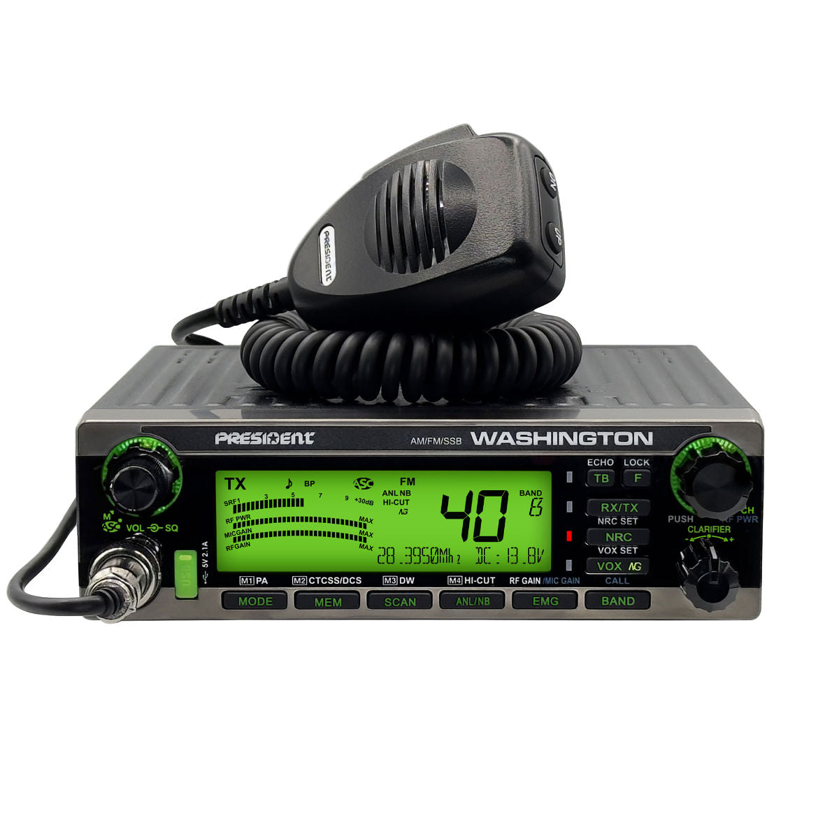 President Washington 10 Meter Radio with AM / FM / SSB Modes and CTCSS / DCS Tones and Codes